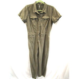 YFB Young Fabulous Broke Olive Green Short Sleeve Denim Jumpsuit Women M